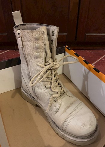 Harley davidson-Beyaz Deri Kadın Yüksek Topuklu Bot - Görsel 2