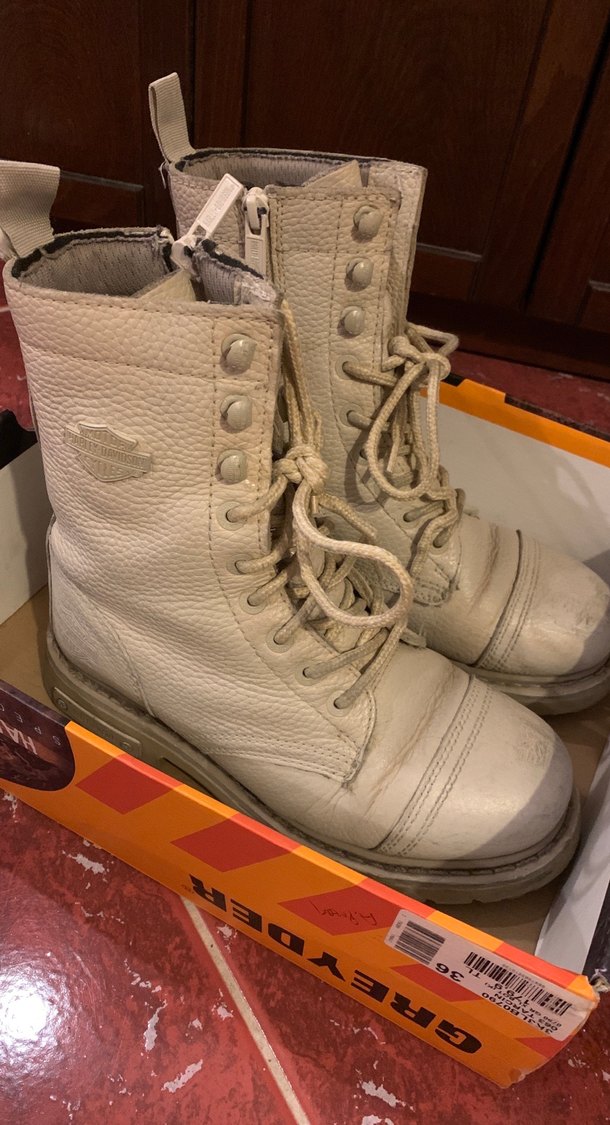 Harley davidson-Beyaz Deri Kadın Yüksek Topuklu Bot - Görsel 3