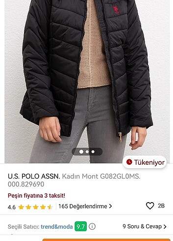 U.S Polo Assn. Us polo kadın siyah mont 