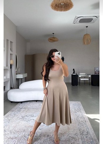 Bej Midi Elbise