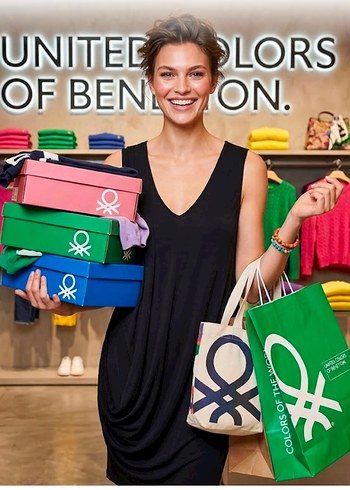 Benetton S M Bedene Siyah V Yaka Dokumlu Elbise