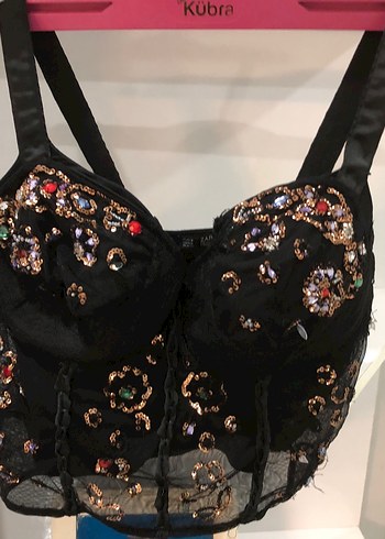 m Beden siyah Renk #ZARA Siyah İşlemeli Straplez Mini Büstiyer