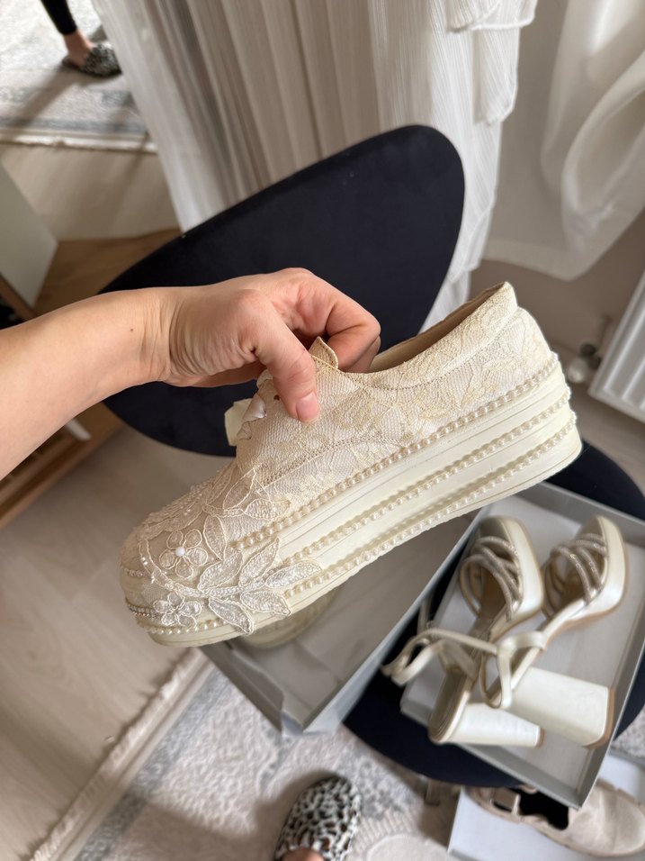 Dantel İşlemeli Bohem Platform Kadın Spor Ayakkabı - Görsel 2