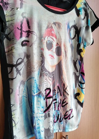 Kız Çocuk Rock Punk Baskılı Tişört - Görsel 3