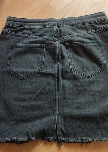 l Beden Siyah Yırtık Denim Midi Etek