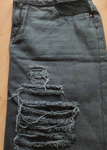 l Beden siyah Renk Siyah Yırtık Denim Midi Etek