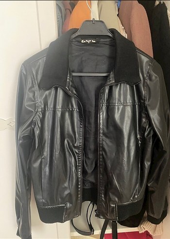 Siyah Deri Biker Ceket - Görsel 10