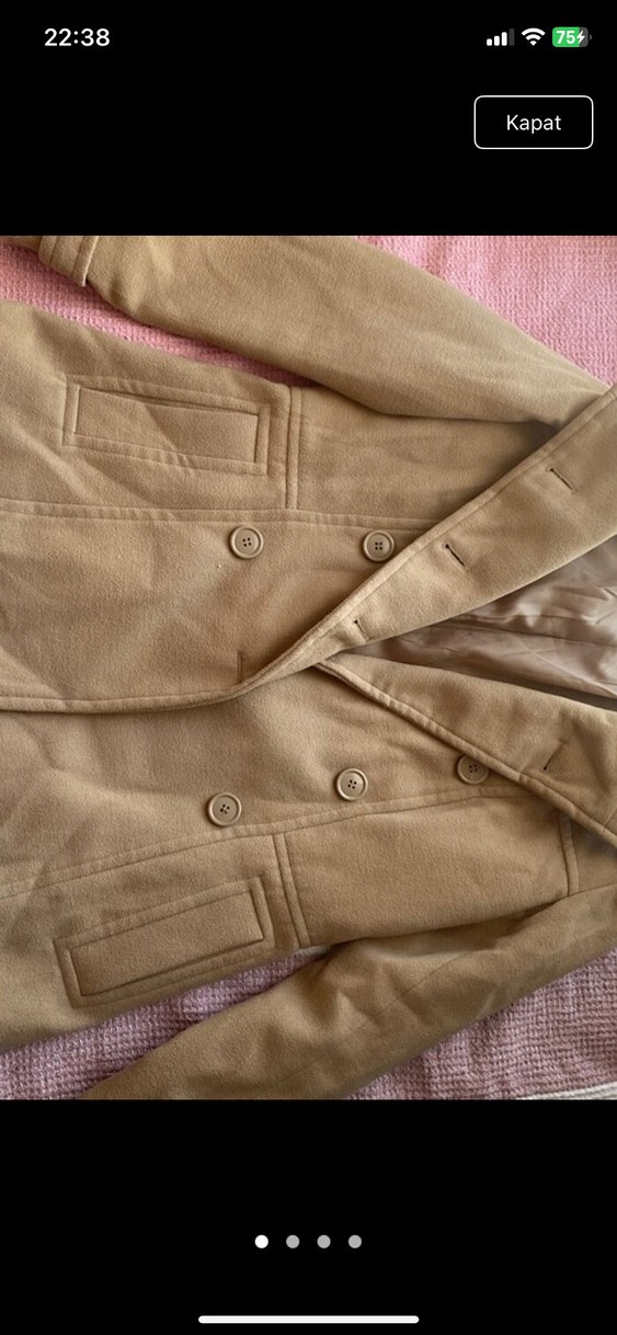 Düğmeli Bej Süet Kadın Kaban - Görsel 2