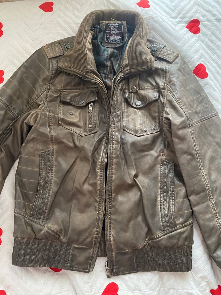 Kahverengi Deri Biker Ceket - Görsel 4