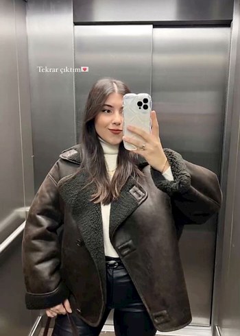 Siyah Kürklü Deri Kadın Ceket - Görsel 2