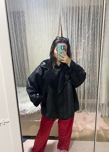 Siyah Kürklü Deri Kadın Ceket - Görsel 5