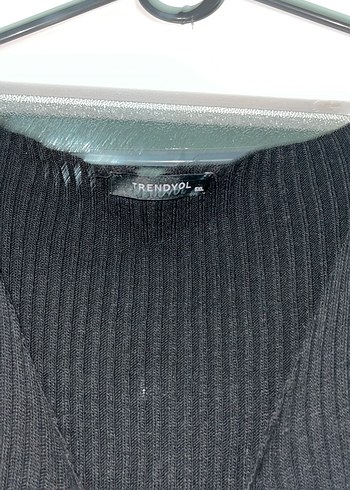 siyah fitilli büzgü detaylı ince triko elbise - Görsel 5