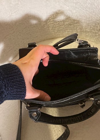 Siyah Deri Yılan Desenli Goth Çanta - Görsel 2