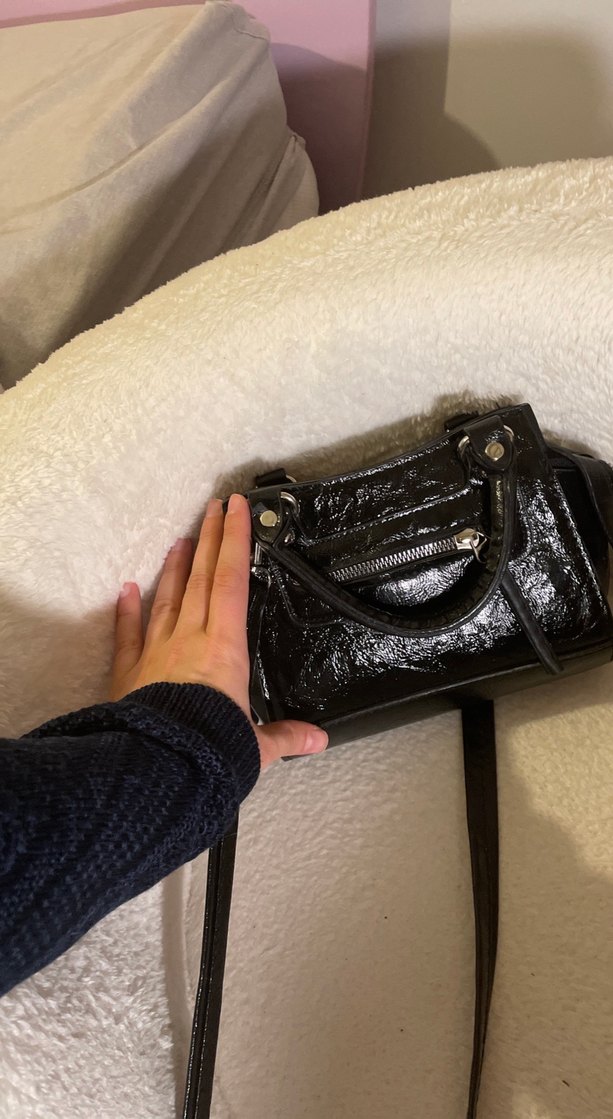 Siyah Deri Yılan Desenli Goth Çanta - Görsel 4