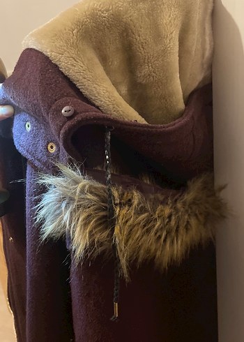 Bordo Kürklü Kadın Midi Ceket - Görsel 6