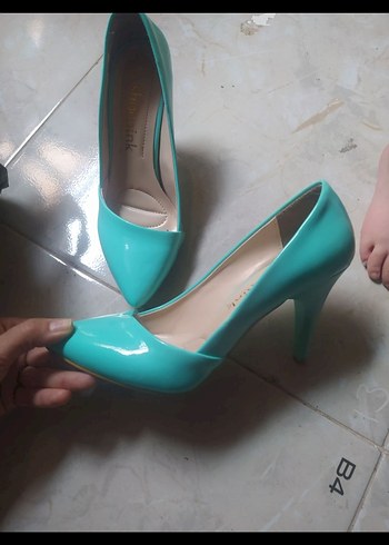 Turkuaz Stiletto Topuklu Kadın Ayakkabı - Görsel 4