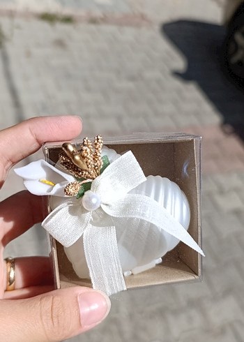 Vintage Beyaz Kurdeleli Hediyelik Mum - Görsel 2