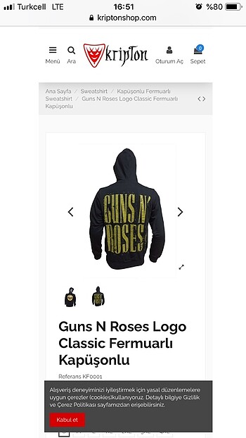 Guns N Roses Logo classic fermuarlı kapüşonlu