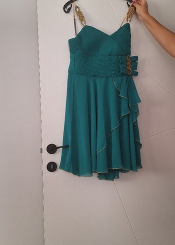 Abiye Parlak Turkuaz Mini Straplez Elbise