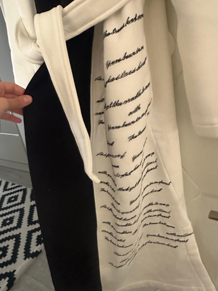 Beyaz Siyah Şal Yaka Uzun Kadın hırka - Görsel 3