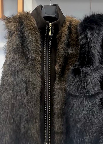 Kürk Detaylı Uzun Kahverengi Kadın Yelek - Görsel 3