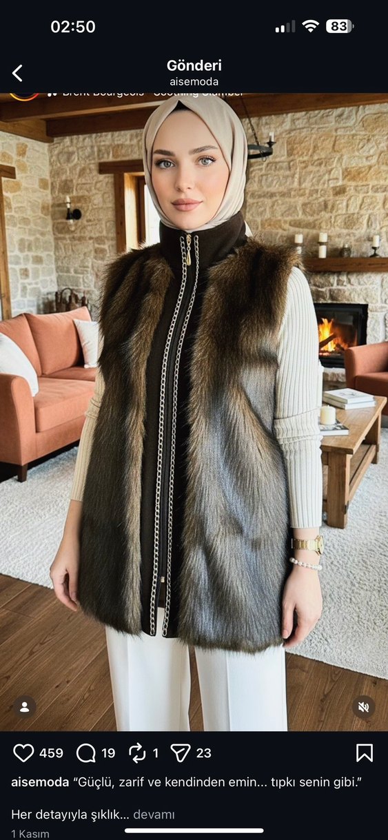 Kürk Detaylı Uzun Kahverengi Kadın Yelek - Görsel 2