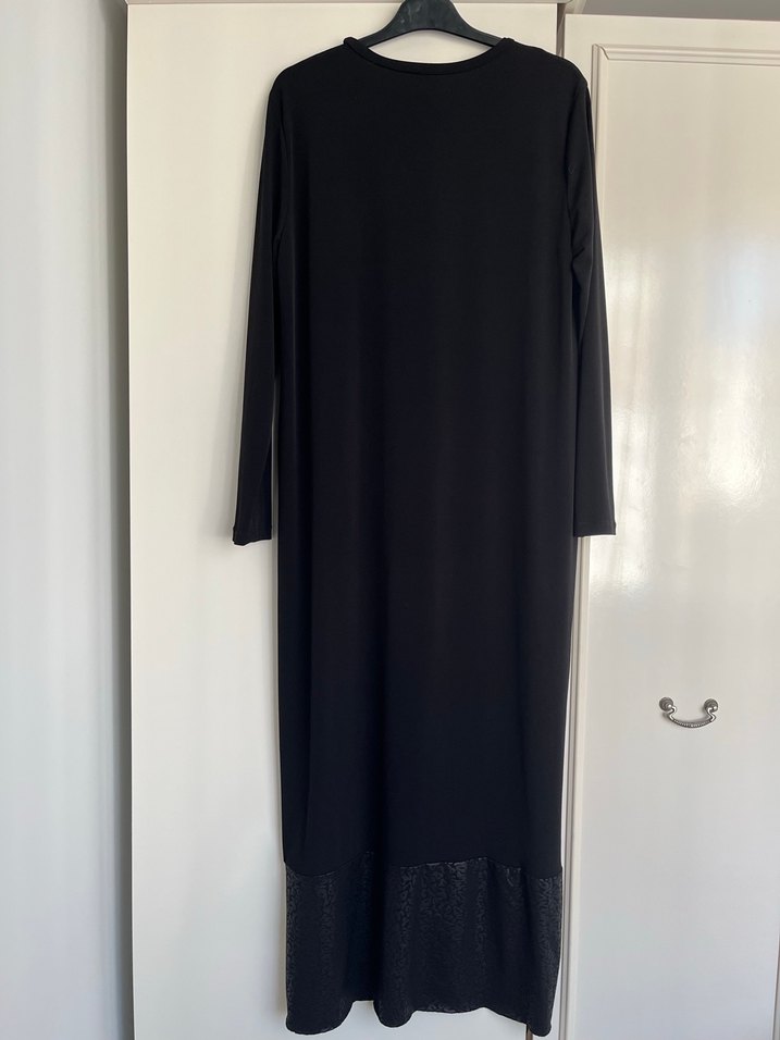 Siyah, Uzun Kollu, Jarse Kumaş Kadın Elbise - Görsel 2