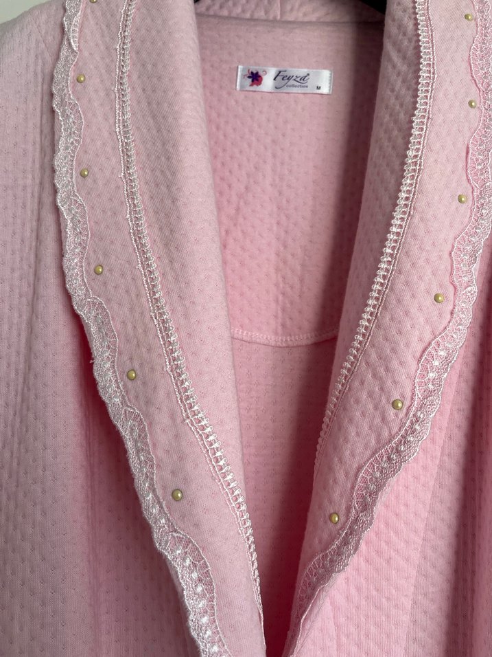 Pembe Uzun Kollu Kadın Sabahlık - Görsel 4