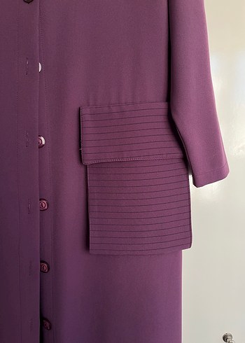 Düğmeli Mor Kadın Uzun Pardesü - Görsel 2