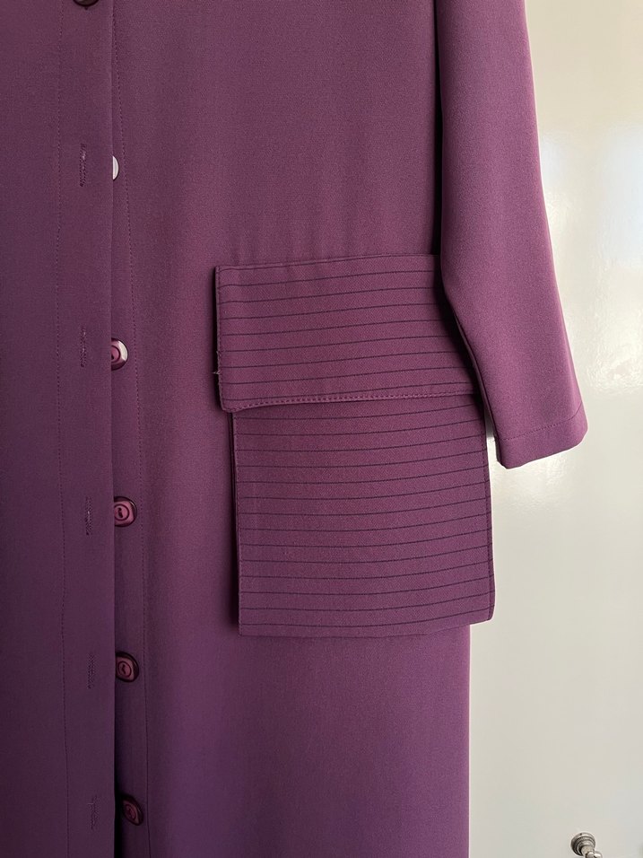 Düğmeli Mor Kadın Uzun Pardesü - Görsel 2