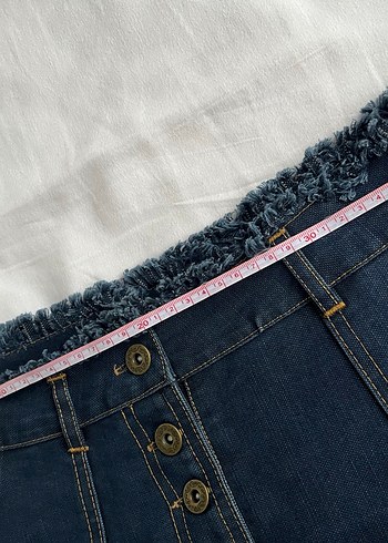 Düğmeli Lacivert Denim Etek - Görsel 4