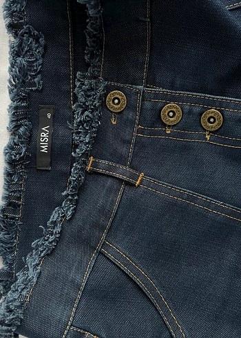 Düğmeli Lacivert Denim Etek - Görsel 3