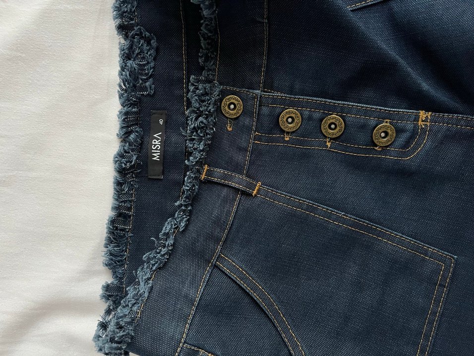 Düğmeli Lacivert Denim Etek - Görsel 3