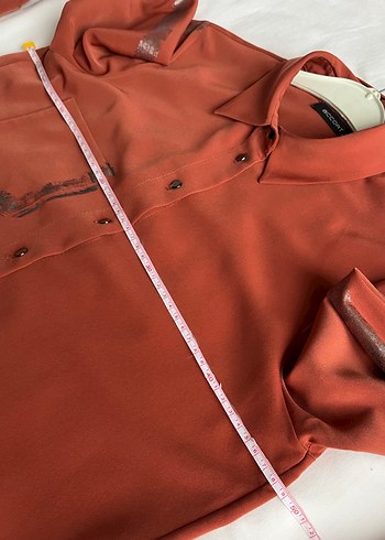 Kadın Kiremit Uzun Kollu Krep Gömlek - Görsel 6