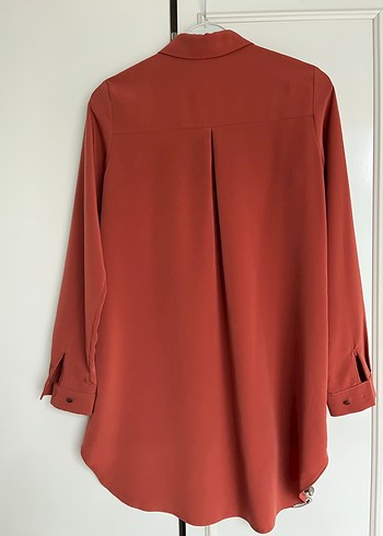 Kadın Kiremit Uzun Kollu Krep Gömlek - Görsel 4