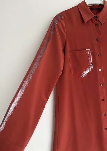 Kadın Kiremit Uzun Kollu Krep Gömlek - Görsel 2