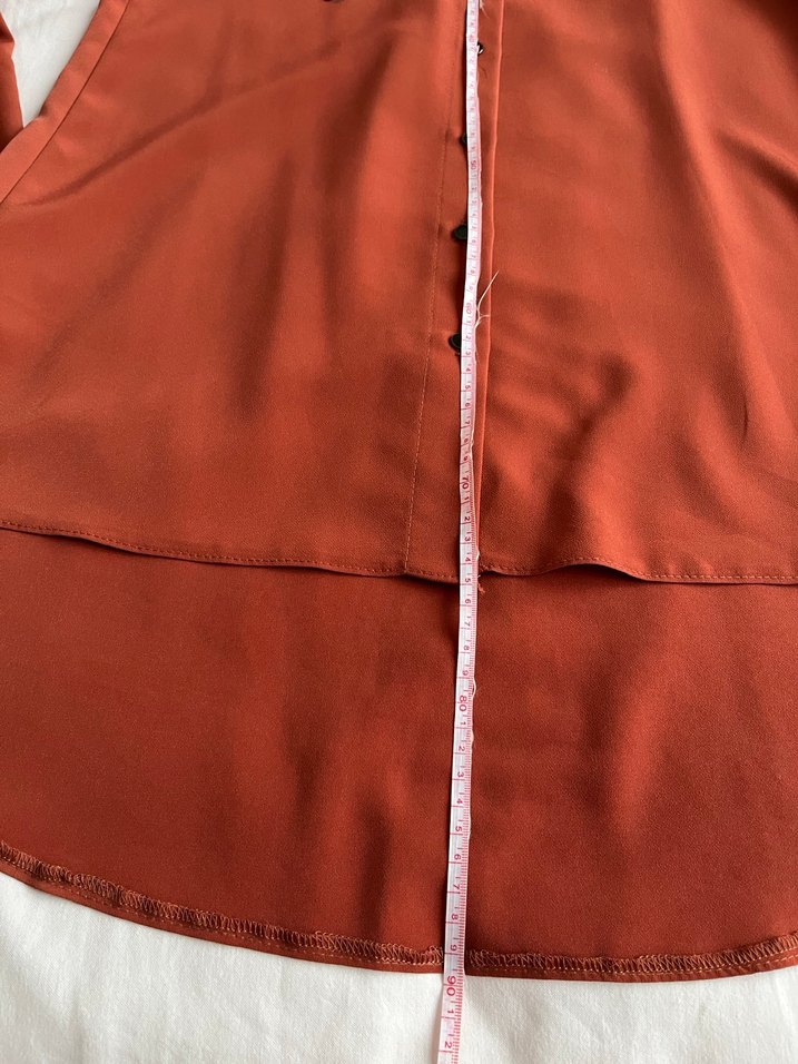 Kadın Kiremit Uzun Kollu Krep Gömlek - Görsel 5