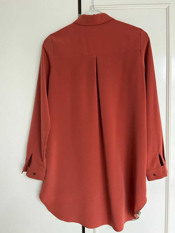 Kadın Kiremit Uzun Kollu Krep Gömlek - Görsel 4