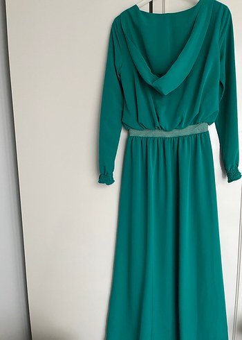 Uzun Turkuaz Kadın Elbise - Görsel 4