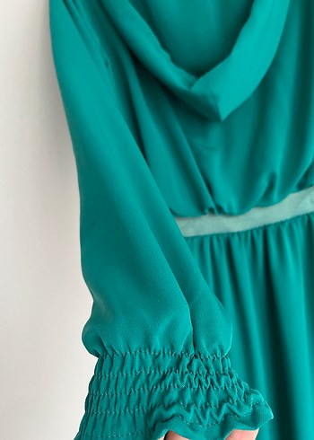 Uzun Turkuaz Kadın Elbise - Görsel 6