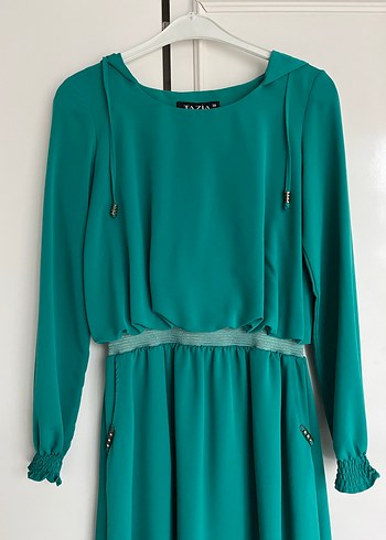 Uzun Turkuaz Kadın Elbise - Görsel 2