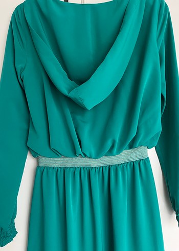 Uzun Turkuaz Kadın Elbise - Görsel 5