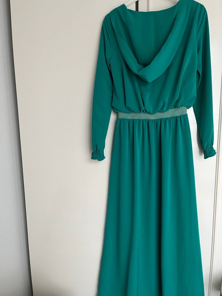 Uzun Turkuaz Kadın Elbise - Görsel 4