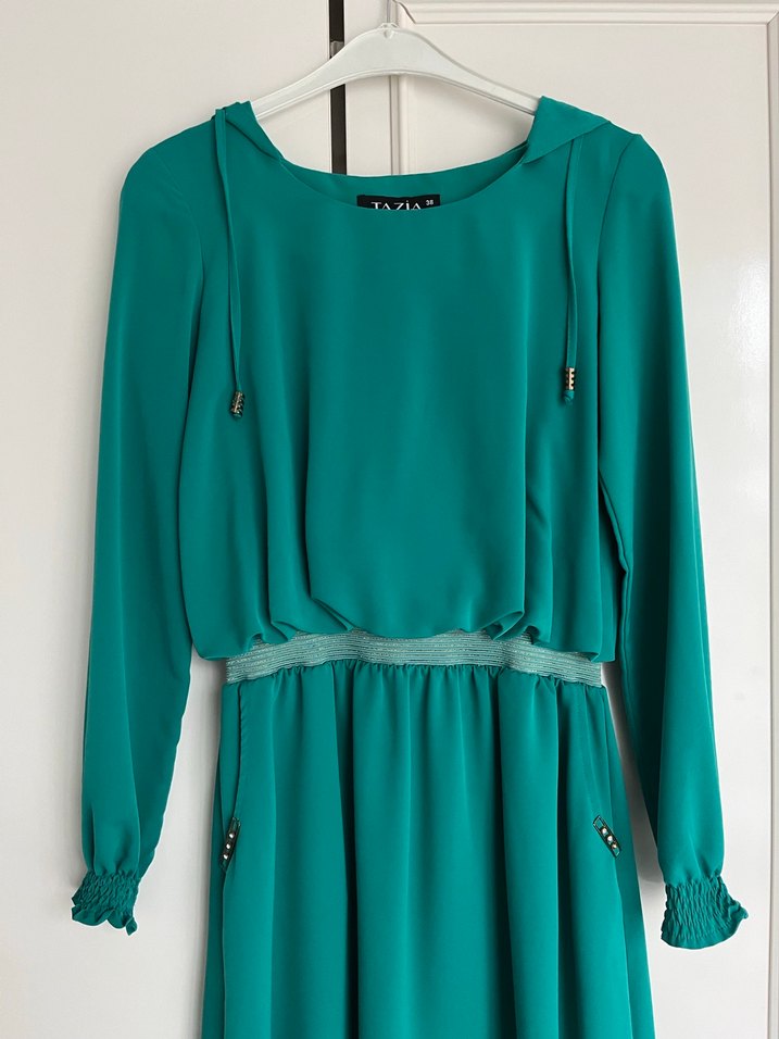 Uzun Turkuaz Kadın Elbise - Görsel 2