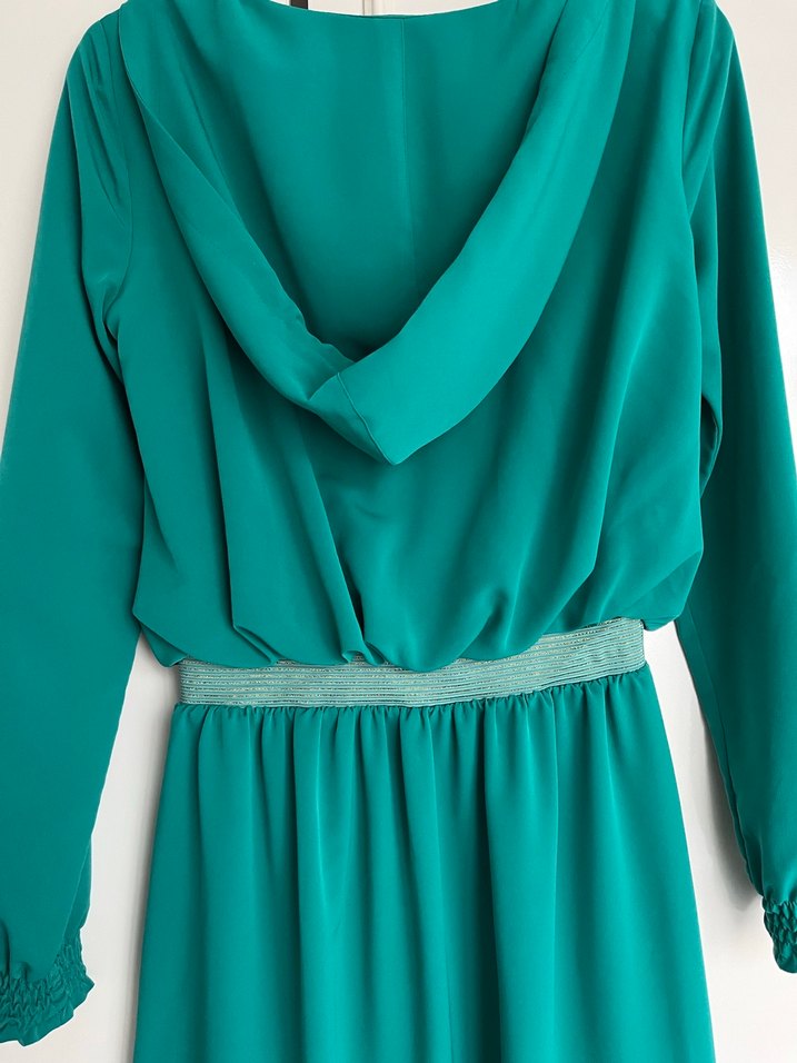 Uzun Turkuaz Kadın Elbise - Görsel 5