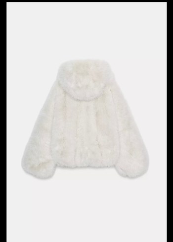 Zara Kadın Beyaz Kapüşonlu Kürk Detaylı Mont - Görsel 2