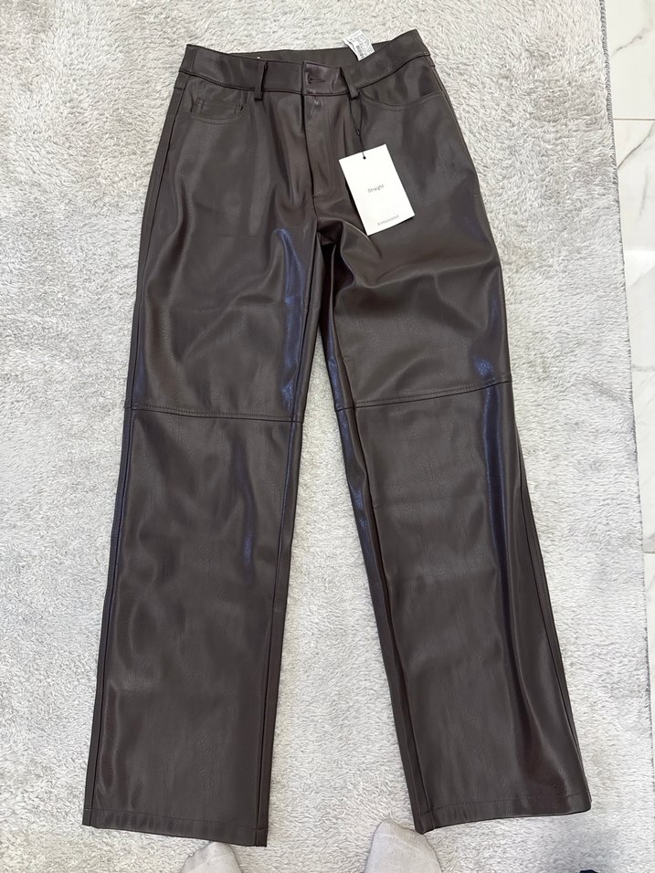 Stradivarius Kahverengi Deri  Kadın Pantolon - Görsel 2