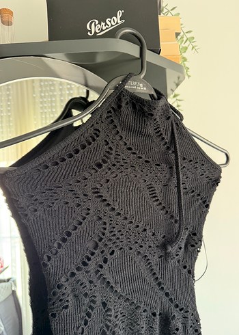 xs Beden Bershka Dantelli Siyah Uzun Örme Elbise