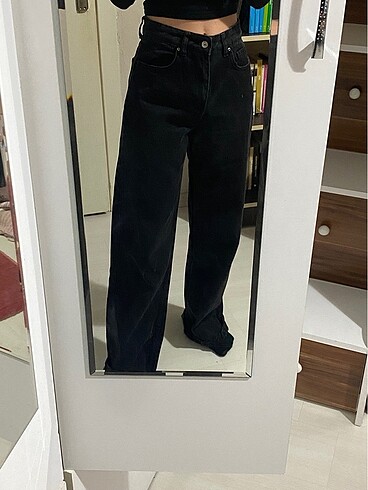 siyah wide leg jeans