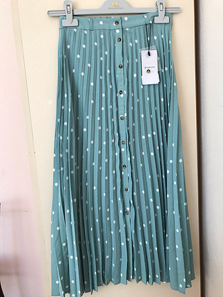 xs Beden Mint yeşili puantiyeli midi boy etek